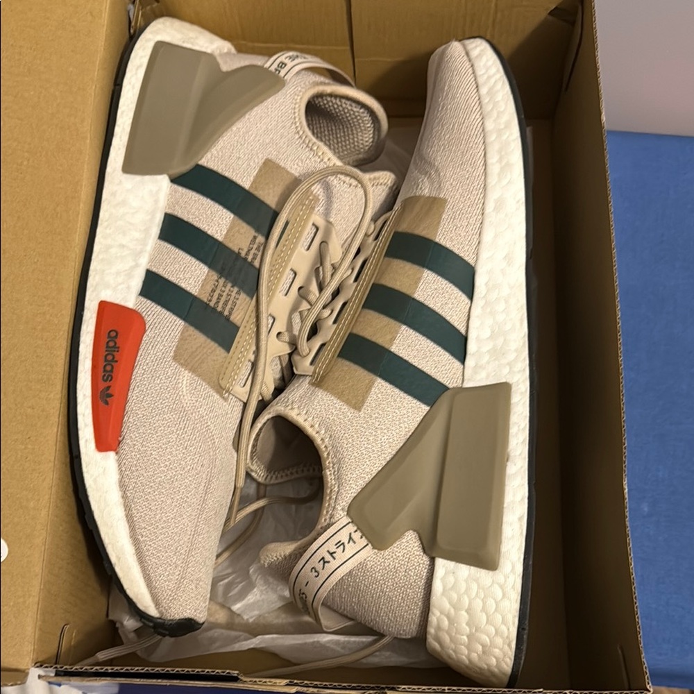 Adidas Beige and Green Sneakers